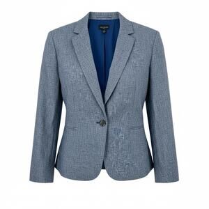 Ann Taylor Factory Womens Blazer 14 Blue Linen Blend One Button Jacket